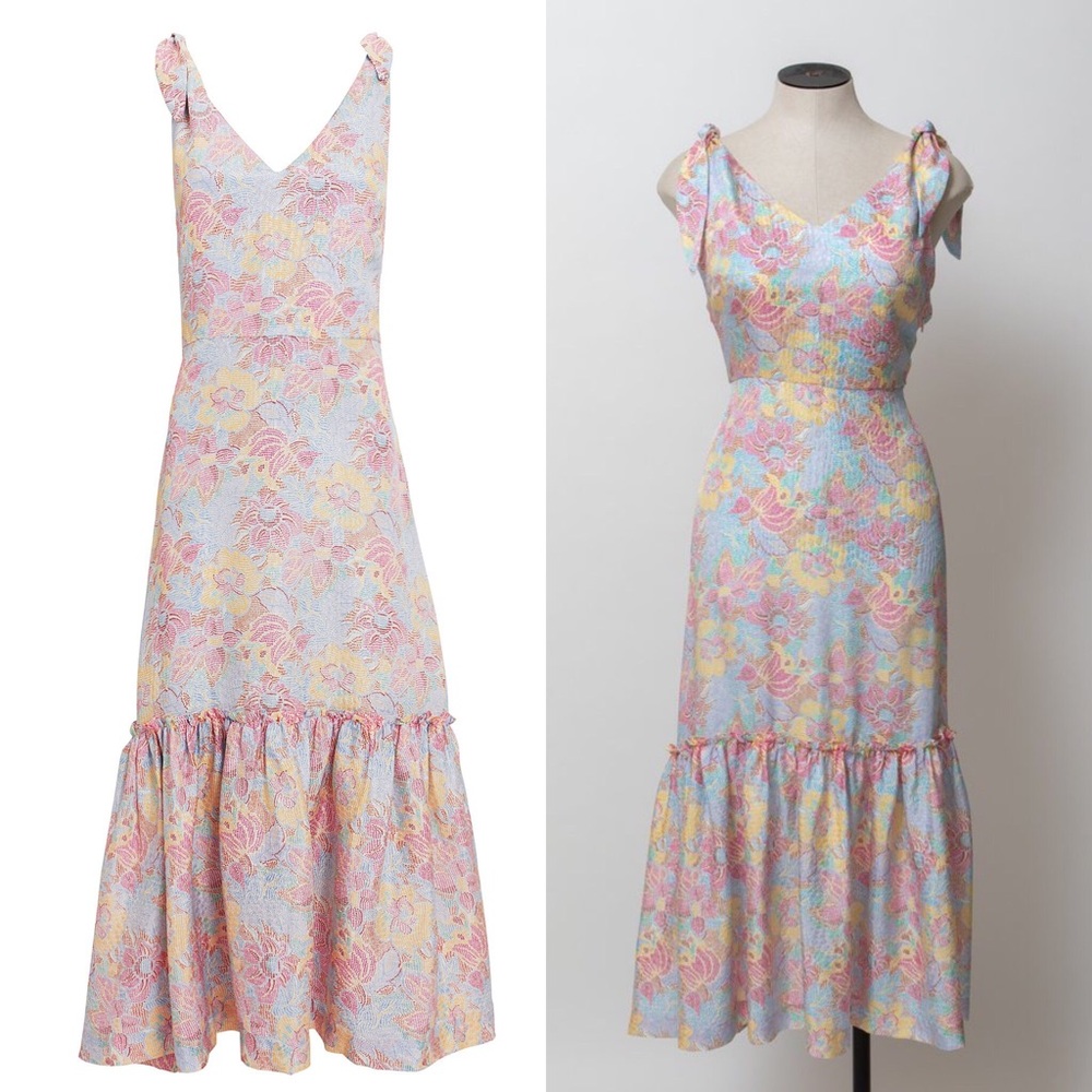 Warm Georgia Silk Floral Jacquard Midi Dress